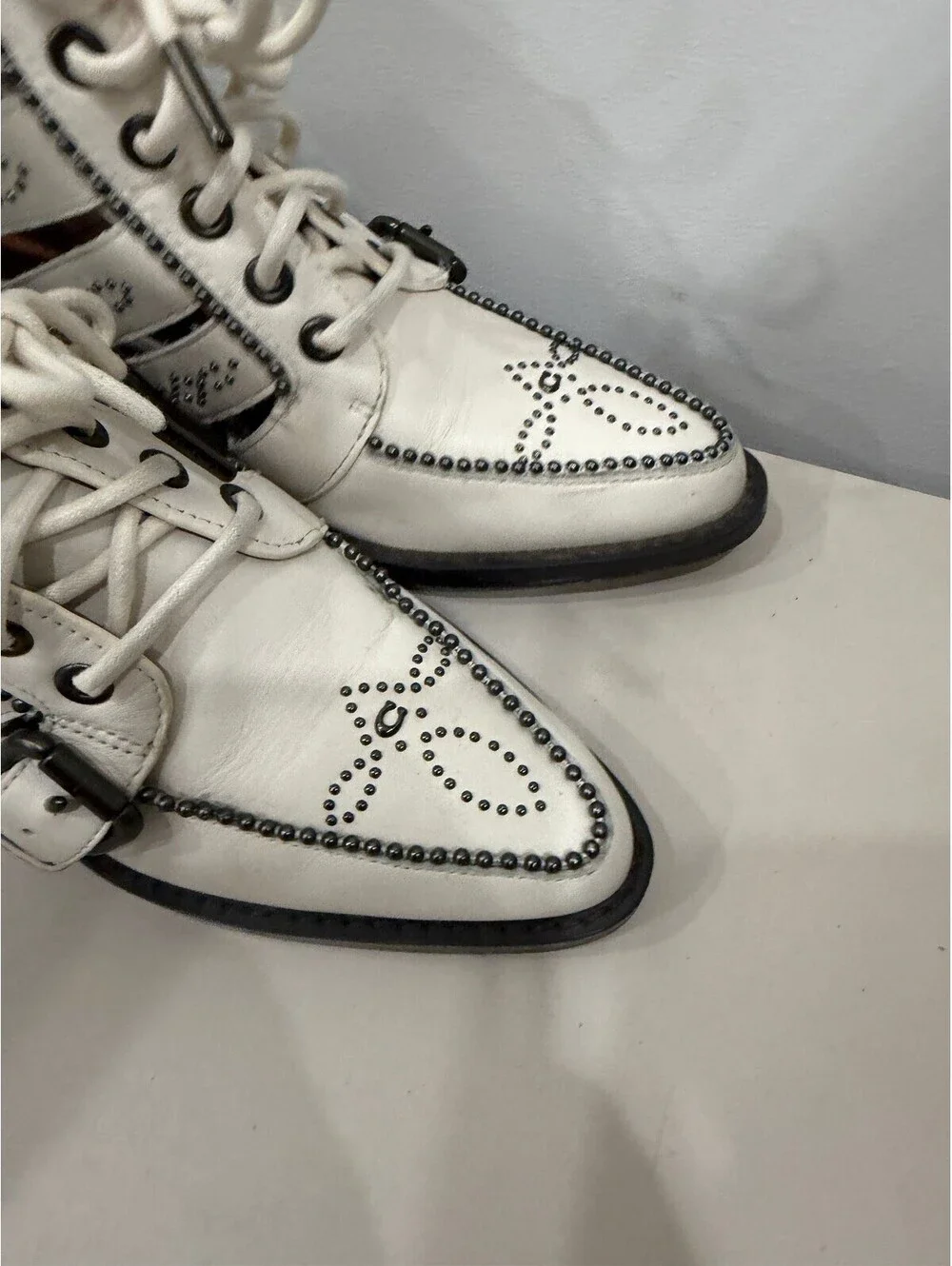Coach Paisley Booties in Chalk White Leather Cutout Ankle Boots Size 6